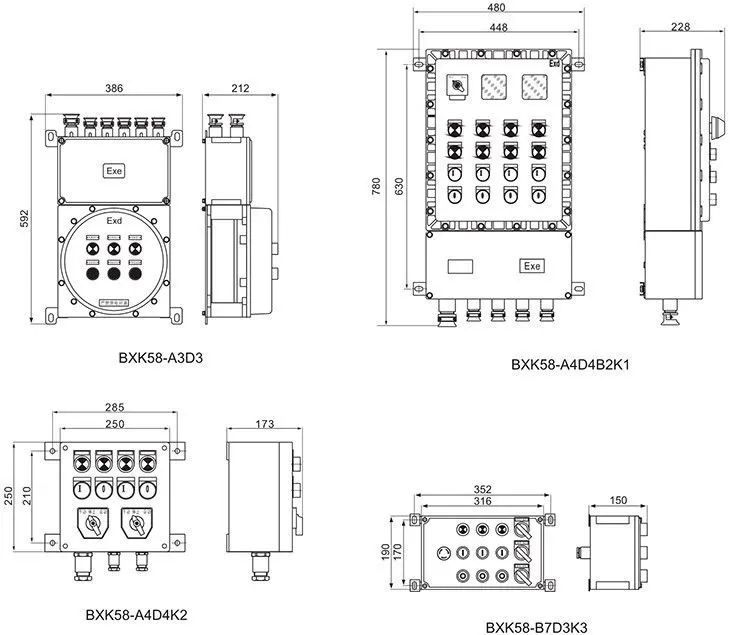 BXK58系列防爆控制箱外形及安裝尺寸