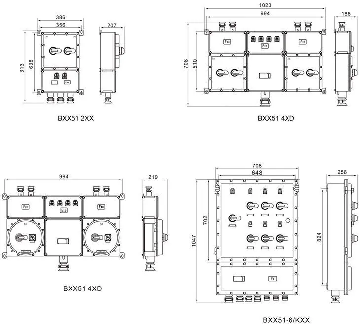 BXX51系列防爆動力檢修箱外形及安裝尺寸