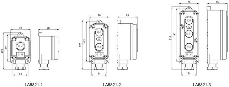 LA5821系列防爆控制按鈕外形及安裝尺寸